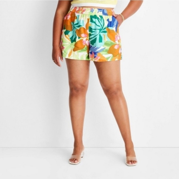XL Future Collective Alani Noelle Target Linen Blend Colorful Tropical Shorts - Picture 3 of 8